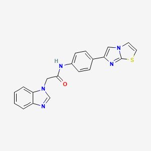 molecular formula C20H15N5OS B2746735 2-(1H-benzo[d]imidazol-1-yl)-N-(4-(imidazo[2,1-b]thiazol-6-yl)phenyl)acetamide CAS No. 1206987-85-0