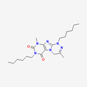 molecular formula C21H34N6O2 B2746742 1,7-dihexyl-3,9-dimethyl-5,7,9-trihydro-4H-1,2,4-triazino[4,3-h]purine-6,8-dio ne CAS No. 898410-15-6
