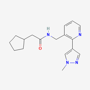 molecular formula C17H22N4O B2746743 2-cyclopentyl-N-((2-(1-methyl-1H-pyrazol-4-yl)pyridin-3-yl)methyl)acetamide CAS No. 2034290-93-0