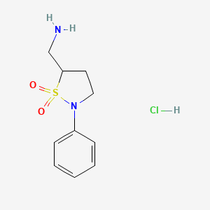 molecular formula C10H15ClN2O2S B2746746 (1,1-Dioxo-2-phenyl-1,2-thiazolidin-5-yl)methanamine;hydrochloride CAS No. 2377035-61-3