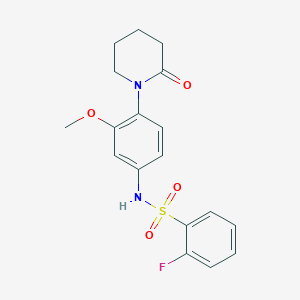 molecular formula C18H19FN2O4S B2746755 2-fluoro-N-(3-methoxy-4-(2-oxopiperidin-1-yl)phenyl)benzenesulfonamide CAS No. 941983-04-6