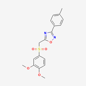 molecular formula C18H18N2O5S B2746769 5-(((3,4-Dimethoxyphenyl)sulfonyl)methyl)-3-(p-tolyl)-1,2,4-oxadiazole CAS No. 1105206-25-4