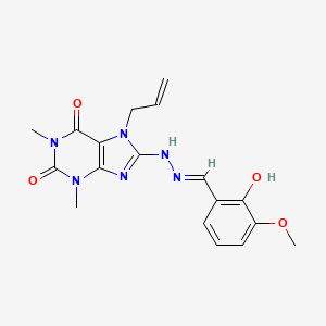 (E)-7-allyl-8-(2-(2-hydroxy-3-methoxybenzylidene)hydrazinyl)-1,3-dimethyl-1H-purine-2,6(3H,7H)-dione