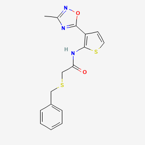 molecular formula C16H15N3O2S2 B2746791 2-(benzylthio)-N-(3-(3-methyl-1,2,4-oxadiazol-5-yl)thiophen-2-yl)acetamide CAS No. 2034327-00-7