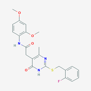 molecular formula C22H22FN3O4S B2746801 N-(2,4-dimethoxyphenyl)-2-(2-((2-fluorobenzyl)thio)-4-methyl-6-oxo-1,6-dihydropyrimidin-5-yl)acetamide CAS No. 1105200-84-7