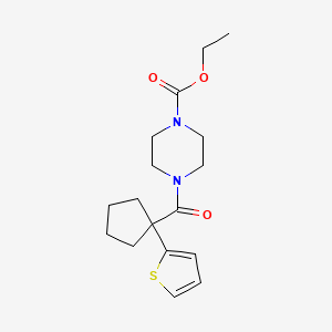 molecular formula C17H24N2O3S B2746806 Ethyl 4-(1-(thiophen-2-yl)cyclopentanecarbonyl)piperazine-1-carboxylate CAS No. 1049512-30-2