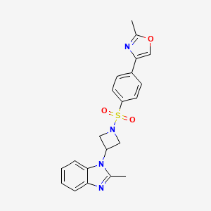 molecular formula C21H20N4O3S B2746830 2-Methyl-4-[4-[3-(2-methylbenzimidazol-1-yl)azetidin-1-yl]sulfonylphenyl]-1,3-oxazole CAS No. 2380178-00-5