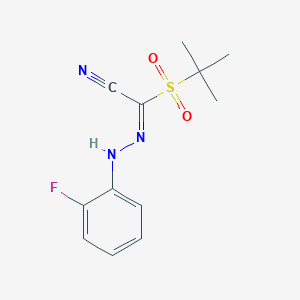 molecular formula C12H14FN3O2S B2746832 (1E)-1-叔丁基磺酰-N-(2-氟苯基氨基)甲亚甲基氰 CAS No. 241127-16-2