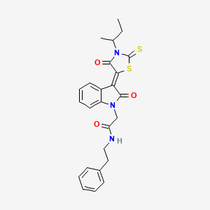 molecular formula C25H25N3O3S2 B2746833 (Z)-2-(3-(3-(sec-butyl)-4-oxo-2-thioxothiazolidin-5-ylidene)-2-oxoindolin-1-yl)-N-phenethylacetamide CAS No. 865593-04-0