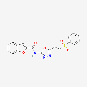 molecular formula C19H15N3O5S B2746844 N-(5-(2-(phenylsulfonyl)ethyl)-1,3,4-oxadiazol-2-yl)benzofuran-2-carboxamide CAS No. 922475-82-9