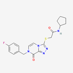 molecular formula C19H20FN5O2S B2746859 N-cyclopentyl-2-({7-[(4-fluorophenyl)methyl]-8-oxo-7H,8H-[1,2,4]triazolo[4,3-a]pyrazin-3-yl}sulfanyl)acetamide CAS No. 1226451-37-1