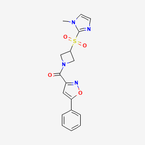 molecular formula C17H16N4O4S B2746862 (3-((1-methyl-1H-imidazol-2-yl)sulfonyl)azetidin-1-yl)(5-phenylisoxazol-3-yl)methanone CAS No. 2034261-04-4