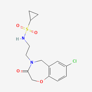 molecular formula C14H17ClN2O4S B2746865 N-(2-(7-chloro-3-oxo-2,3-dihydrobenzo[f][1,4]oxazepin-4(5H)-yl)ethyl)cyclopropanesulfonamide CAS No. 1904413-24-6