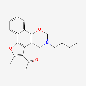 molecular formula C21H23NO3 B2746868 1-(3-butyl-6-methyl-3,4-dihydro-2H-furo[3',2':3,4]naphtho[2,1-e][1,3]oxazin-5-yl)ethanone CAS No. 526188-52-3