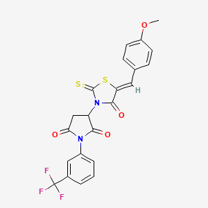 molecular formula C22H15F3N2O4S2 B2746877 3-[(5Z)-5-[(4-甲氧基苯基)甲基亚)-4-氧代-2-硫代-1,3-噻唑烷-3-基]-1-[3-(三氟甲基)苯基]吡咯啉-2,5-二酮 CAS No. 500202-89-1