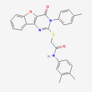 molecular formula C27H23N3O3S B2746896 N-(3,4-dimethylphenyl)-2-[[3-(4-methylphenyl)-4-oxo-[1]benzofuro[3,2-d]pyrimidin-2-yl]sulfanyl]acetamide CAS No. 872208-10-1