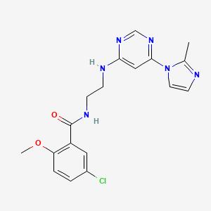molecular formula C18H19ClN6O2 B2746906 5-氯-2-甲氧基-N-(2-((6-(2-甲基-1H-咪唑-1-基)嘧啶-4-基)氨基)乙基)苯甲酰胺 CAS No. 1172876-69-5
