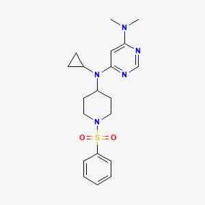 molecular formula C20H27N5O2S B2746908 4-N-[1-(Benzenesulfonyl)piperidin-4-yl]-4-N-cyclopropyl-6-N,6-N-dimethylpyrimidine-4,6-diamine CAS No. 2380167-06-4