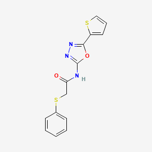 molecular formula C14H11N3O2S2 B2746909 2-phenylsulfanyl-N-(5-thiophen-2-yl-1,3,4-oxadiazol-2-yl)acetamide CAS No. 895488-04-7