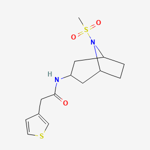 molecular formula C14H20N2O3S2 B2746928 N-(8-(甲磺酰基)-8-氮杂双环[3.2.1]辛-3-基)-2-(噻吩-3-基)乙酰胺 CAS No. 2034267-18-8