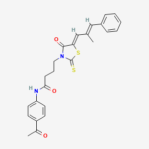 N-(4-acetylphenyl)-4-[(5Z)-5-[(E)-2-methyl-3-phenylprop-2-enylidene]-4-oxo-2-sulfanylidene-1,3-thiazolidin-3-yl]butanamide