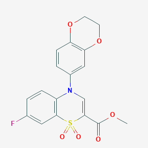 molecular formula C18H14FNO6S B2746938 methyl 4-(2,3-dihydro-1,4-benzodioxin-6-yl)-7-fluoro-4H-1,4-benzothiazine-2-carboxylate 1,1-dioxide CAS No. 1291834-33-7