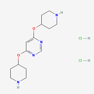 molecular formula C14H24Cl2N4O2 B2746939 4,6-Bis(piperidin-4-yloxy)pyrimidine dihydrochloride CAS No. 1353956-54-3