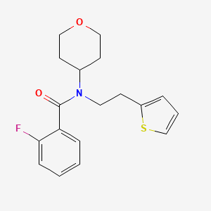 molecular formula C18H20FNO2S B2746940 2-氟-N-(四氢-2H-吡喃-4-基)-N-(2-(噻吩-2-基)乙基)苯甲酰胺 CAS No. 1787915-78-9