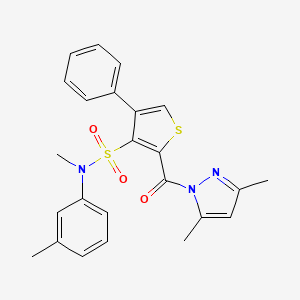 molecular formula C24H23N3O3S2 B2746942 2-[(3,5-二甲基-1H-吡唑-1-基)甲酰]-N-甲基-N-(3-甲基苯基)-4-苯基噻吩-3-磺酰胺 CAS No. 1173754-77-2