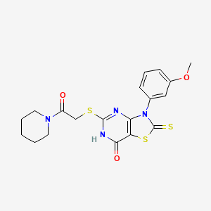 molecular formula C19H20N4O3S3 B2746943 3-(3-methoxyphenyl)-5-((2-oxo-2-(piperidin-1-yl)ethyl)thio)-2-thioxo-2,3-dihydrothiazolo[4,5-d]pyrimidin-7(6H)-one CAS No. 1021229-88-8