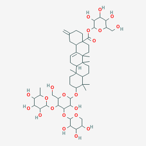 molecular formula C52H82O21 B2746946 NCGC00385212-01_C52H82O21_Hexopyranose, 1-O-[[10-[[O--6-deoxyhexopyranosyl-(1->4)-O-[pentopyranosyl-(1->3)]hexopyranosyl]oxy]-1,3,4,5,6,6a,6b,7,8,8a,9,10,11,12,12a,12b,13,14b-octadecahydro-6a,6b,9,9,12a-pentamethyl-2-methylene-4a(2H)-picenyl]carbonyl]- CAS No. 290809-58-4