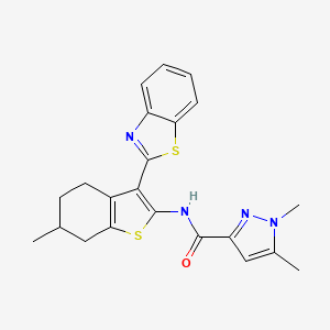 molecular formula C22H22N4OS2 B2746956 N-(3-(benzo[d]thiazol-2-yl)-6-methyl-4,5,6,7-tetrahydrobenzo[b]thiophen-2-yl)-1,5-dimethyl-1H-pyrazole-3-carboxamide CAS No. 1013785-24-4