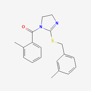 molecular formula C19H20N2OS B2746957 (2-((3-methylbenzyl)thio)-4,5-dihydro-1H-imidazol-1-yl)(o-tolyl)methanone CAS No. 851803-18-4