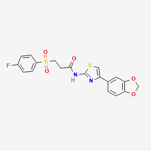 molecular formula C19H15FN2O5S2 B2746961 N-(4-(benzo[d][1,3]dioxol-5-yl)thiazol-2-yl)-3-((4-fluorophenyl)sulfonyl)propanamide CAS No. 895474-70-1