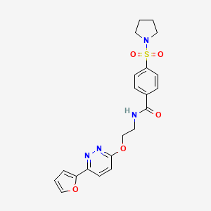 molecular formula C21H22N4O5S B2746963 N-(2-((6-(furan-2-yl)pyridazin-3-yl)oxy)ethyl)-4-(pyrrolidin-1-ylsulfonyl)benzamide CAS No. 920358-05-0