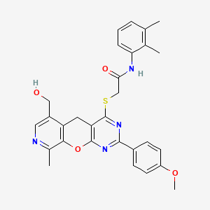 molecular formula C29H28N4O4S B2746970 N-(2,3-dimethylphenyl)-2-((6-(hydroxymethyl)-2-(4-methoxyphenyl)-9-methyl-5H-pyrido[4',3':5,6]pyrano[2,3-d]pyrimidin-4-yl)thio)acetamide CAS No. 867040-60-6