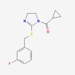 molecular formula C14H15FN2OS B2746976 环丙基(2-((3-氟苯甲硫基)-4,5-二氢-1H-咪唑-1-基)甲酮 CAS No. 851864-69-2