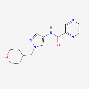 molecular formula C14H17N5O2 B2746977 N-(1-((tetrahydro-2H-pyran-4-yl)methyl)-1H-pyrazol-4-yl)pyrazine-2-carboxamide CAS No. 1706213-07-1