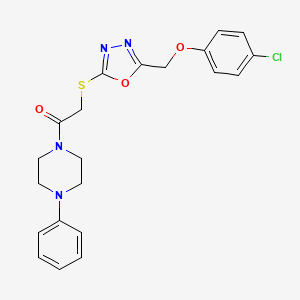molecular formula C21H21ClN4O3S B2747005 2-((5-((4-Chlorophenoxy)methyl)-1,3,4-oxadiazol-2-yl)thio)-1-(4-phenylpiperazin-1-yl)ethanone CAS No. 851129-55-0