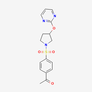 molecular formula C16H17N3O4S B2747013 1-(4-((3-(Pyrimidin-2-yloxy)pyrrolidin-1-yl)sulfonyl)phenyl)ethanone CAS No. 2034302-39-9