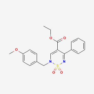 molecular formula C20H20N2O5S B2747026 ethyl 2-(4-methoxybenzyl)-5-phenyl-2H-1,2,6-thiadiazine-4-carboxylate 1,1-dioxide CAS No. 1987263-49-9