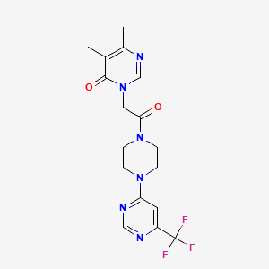 molecular formula C17H19F3N6O2 B2747033 5,6-dimethyl-3-(2-oxo-2-(4-(6-(trifluoromethyl)pyrimidin-4-yl)piperazin-1-yl)ethyl)pyrimidin-4(3H)-one CAS No. 2034600-40-1