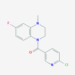 molecular formula C15H13ClFN3O B2747058 (6-Chloropyridin-3-yl)-(6-fluoro-4-methyl-2,3-dihydroquinoxalin-1-yl)methanone CAS No. 1436274-71-3
