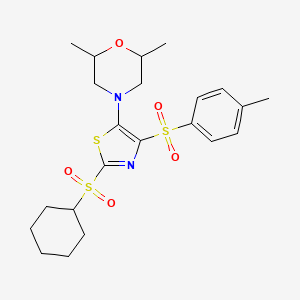 molecular formula C22H30N2O5S3 B2747070 4-(2-(Cyclohexylsulfonyl)-4-tosylthiazol-5-yl)-2,6-dimethylmorpholine CAS No. 878124-06-2