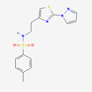 molecular formula C15H16N4O2S2 B2747075 N-(2-(2-(1H-吡唑-1-基)噻唑-4-基)乙基)-4-甲基苯磺酰胺 CAS No. 1428355-64-9