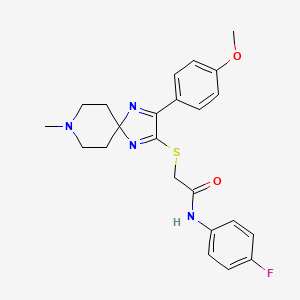 molecular formula C23H25FN4O2S B2747076 N-(4-氟苯基)-2-((3-(4-甲氧苯基)-8-甲基-1,4,8-三氮杂螺[4.5]癸-1,3-二烯-2-基)硫)乙酰胺 CAS No. 1189929-67-6
