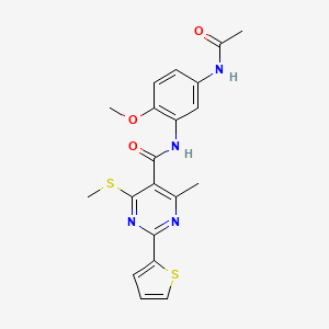 molecular formula C20H20N4O3S2 B2747079 N-(5-acetamido-2-methoxyphenyl)-4-methyl-6-(methylsulfanyl)-2-(thiophen-2-yl)pyrimidine-5-carboxamide CAS No. 1030738-29-4