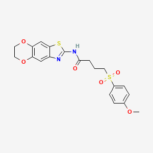 molecular formula C20H20N2O6S2 B2747085 N-(6,7-dihydro-[1,4]dioxino[2',3':4,5]benzo[1,2-d]thiazol-2-yl)-4-((4-methoxyphenyl)sulfonyl)butanamide CAS No. 941950-54-5