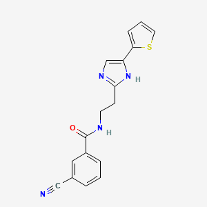 molecular formula C17H14N4OS B2747091 3-cyano-N-(2-(4-(thiophen-2-yl)-1H-imidazol-2-yl)ethyl)benzamide CAS No. 1396764-84-3