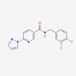molecular formula C16H12ClFN4O B2747098 N-(3-氯-4-氟苯甲基)-6-(1H-吡唑-1-基)烟酰胺 CAS No. 1251691-38-9